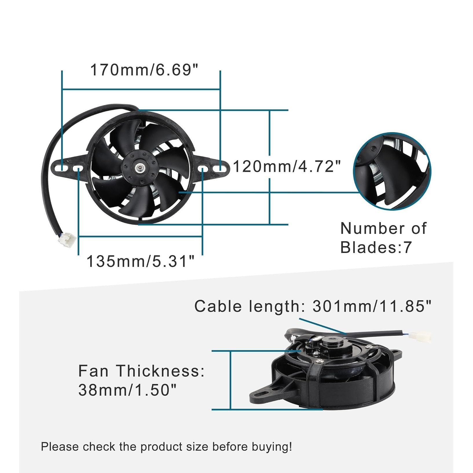 GOOFIT 12V DC Radiator Cooling Fan Replacement for Chinese NC250 150cc 200cc 250cc Water Cooled 4 Wheeler ATV Dirt Pit Bike Motorcycle UTV