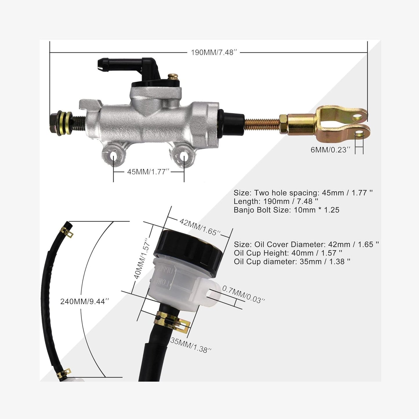 GOOFIT Rear Brake Master Cylinder with Reservoir for 50cc 70cc 90cc 110cc 125cc ATV Chinese Dirt Bike Pit Bike