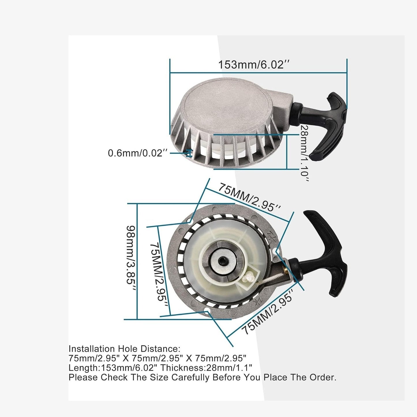 GOOFIT Pull Start Recoil Starter for 40-6 2 Stroke 47cc 49cc Mini Aluminum Pocket Pit Dirt Bike ATV Motorcycle Silver