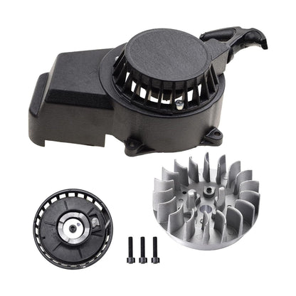 GOOFIT Aluminum Pull Start Recoil Starter with Flywheel and Screws for 2 Stroke 47cc 49cc Pocket Bike Mini Bike Dirt Bike Scooter ATV Quad Motorcycle