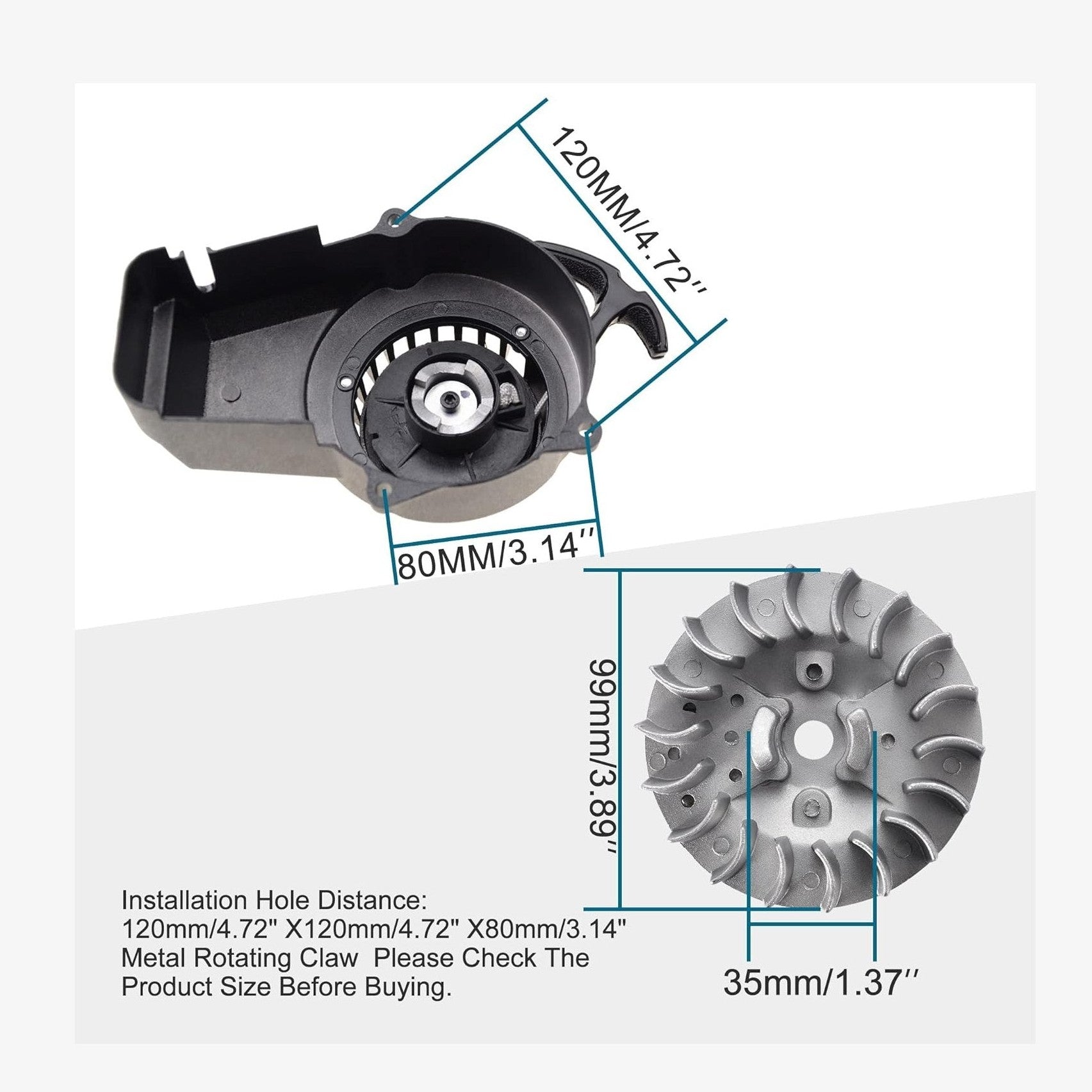 GOOFIT Aluminum Pull Start Recoil Starter with Flywheel and Screws for 2 Stroke 47cc 49cc Pocket Bike Mini Bike Dirt Bike Scooter ATV Quad Motorcycle