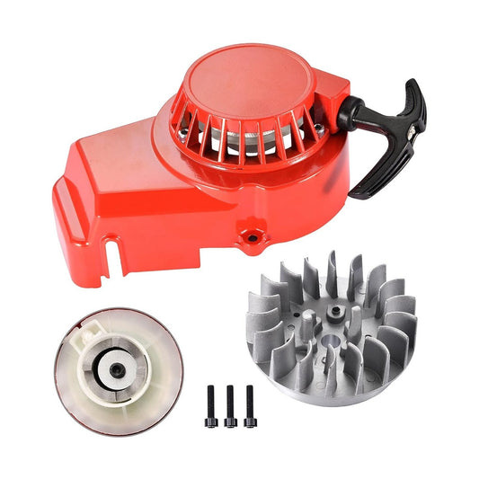 GOOFIT Alloy Pull Start Recoil Starter with Flywheel Replacement for 2 Stroke 47cc 49cc Pocket Coolster SSR SX50 Mini Dirt Bike Moto Quad ATV