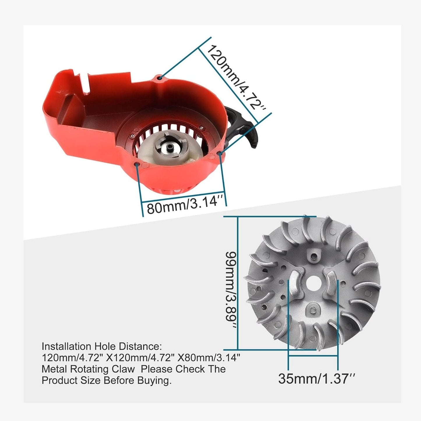 GOOFIT Alloy Pull Start Recoil Starter with Flywheel Replacement for 2 Stroke 47cc 49cc Pocket Coolster SSR SX50 Mini Dirt Bike Moto Quad ATV
