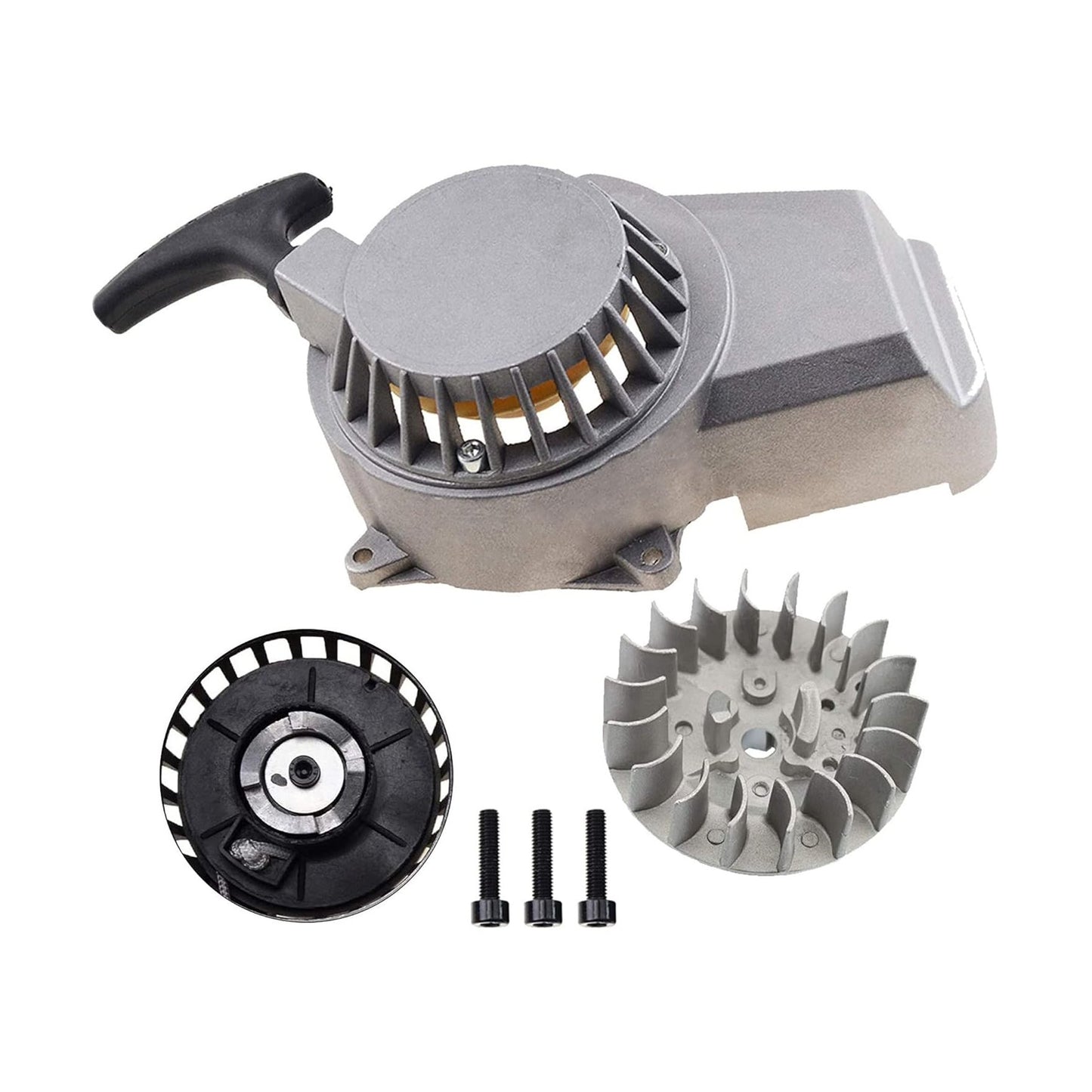 GOOFIT Alloy Pull Recoil Starter with Flywheel for 2 stroke 47cc 49cc Engine Pocket Dirt Bike Mini ATV Quad Wheeler Gray