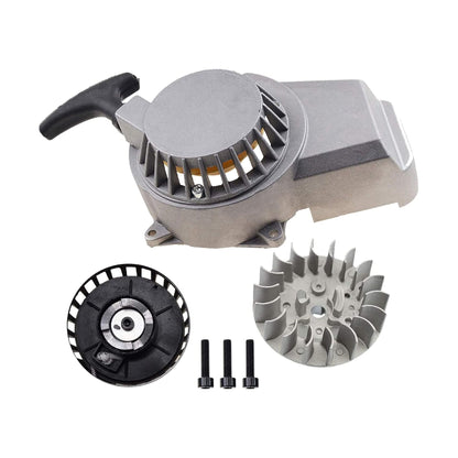 GOOFIT Alloy Pull Recoil Starter with Flywheel for 2 stroke 47cc 49cc Engine Pocket Dirt Bike Mini ATV Quad Wheeler Gray