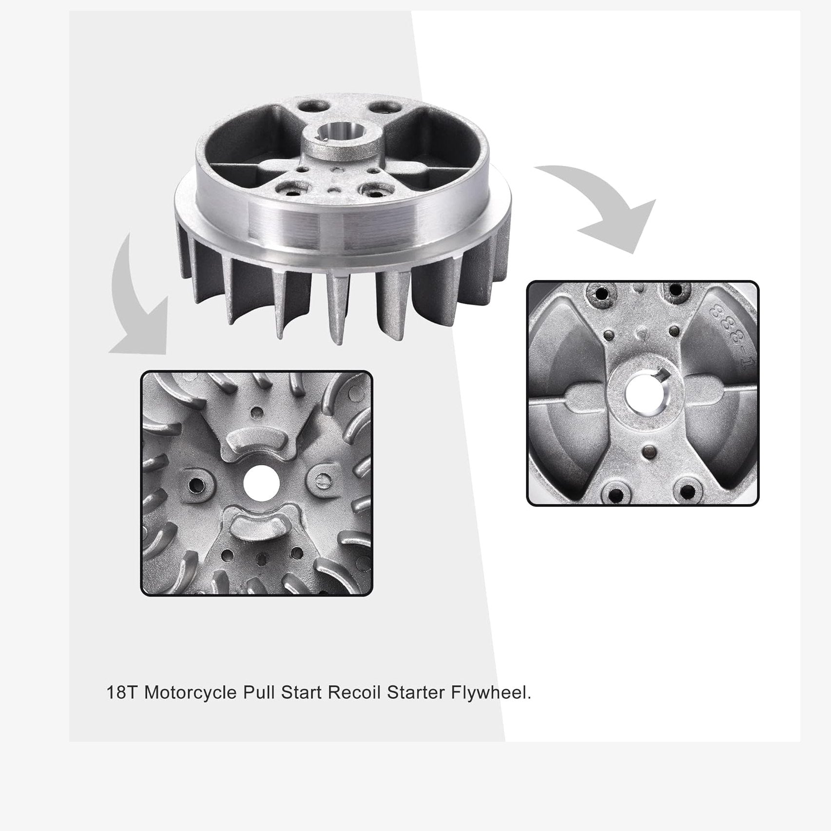 GOOFIT Alloy Pull Recoil Starter with Flywheel for 2 stroke 47cc 49cc Engine Pocket Dirt Bike Mini ATV Quad Wheeler Gray