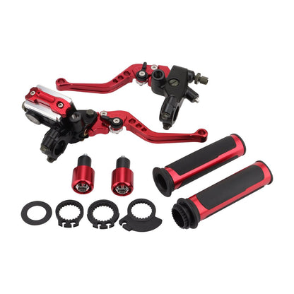 Red 22mm CNC Brake Clutch Lever Set with Twist Throttle Grips for Motorcycle ATV