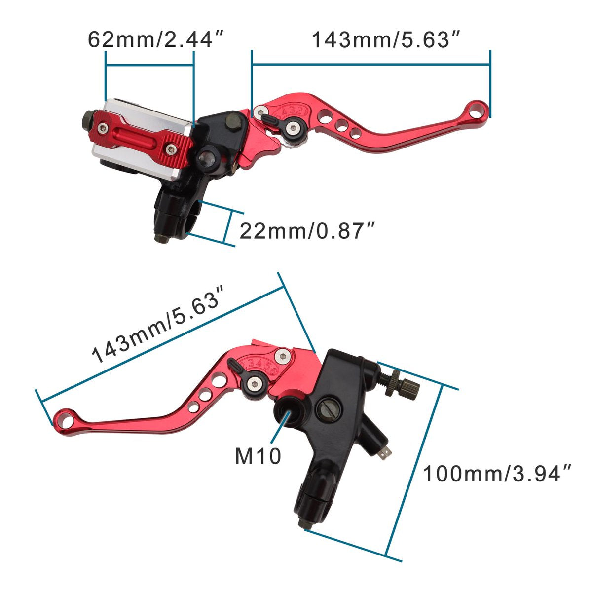 Red 22mm CNC Brake Clutch Lever Set with Twist Throttle Grips for Motorcycle ATV