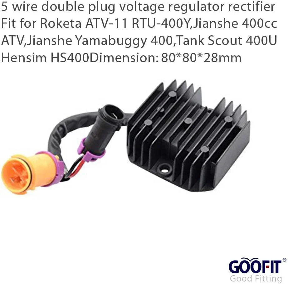 5-wire double plug voltage regulator rectifier for Roketa ATV, black with orange connector