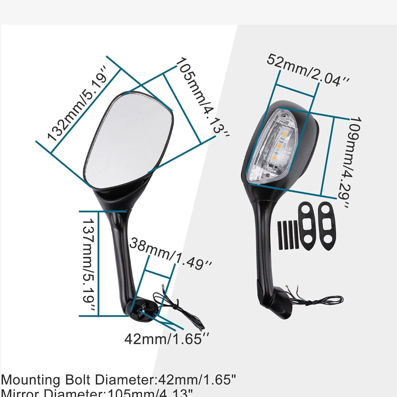 GOOFIT Side Mirror Turn Signal Rearview Replacement for Suzuki GSXR 600 750 1000 06-08 Motorcycle Rearview Rear Mirror w/LED Light