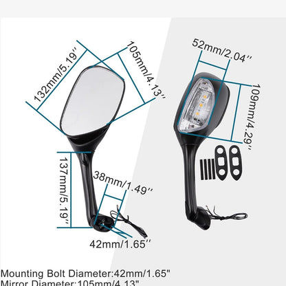 GOOFIT Side Mirror Turn Signal Rearview Replacement for Suzuki GSXR 600 750 1000 06-08 Motorcycle Rearview Rear Mirror w/LED Light