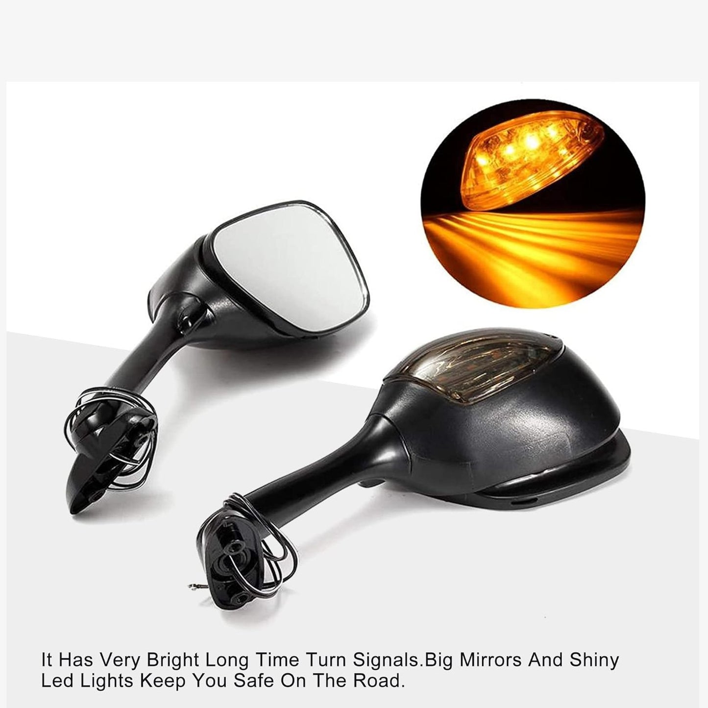 GOOFIT Side Mirror Turn Signal Rearview Replacement for Suzuki GSXR 600 750 1000 06-08 Motorcycle Rearview Rear Mirror w/LED Light