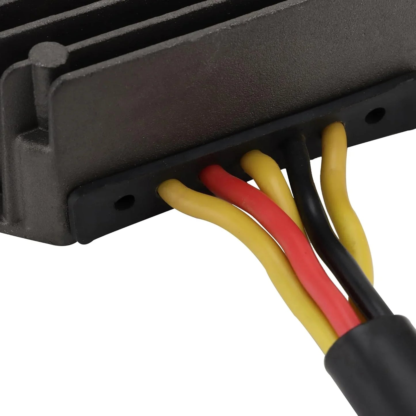 Close-up of motorcycle voltage regulator rectifier with colored wires for Suzuki Boulevard S40 LS650