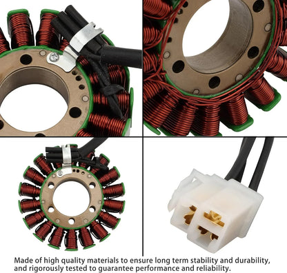 Stator with copper coils, green insulators, and connector for GY6 engine, ensuring durability and performance
