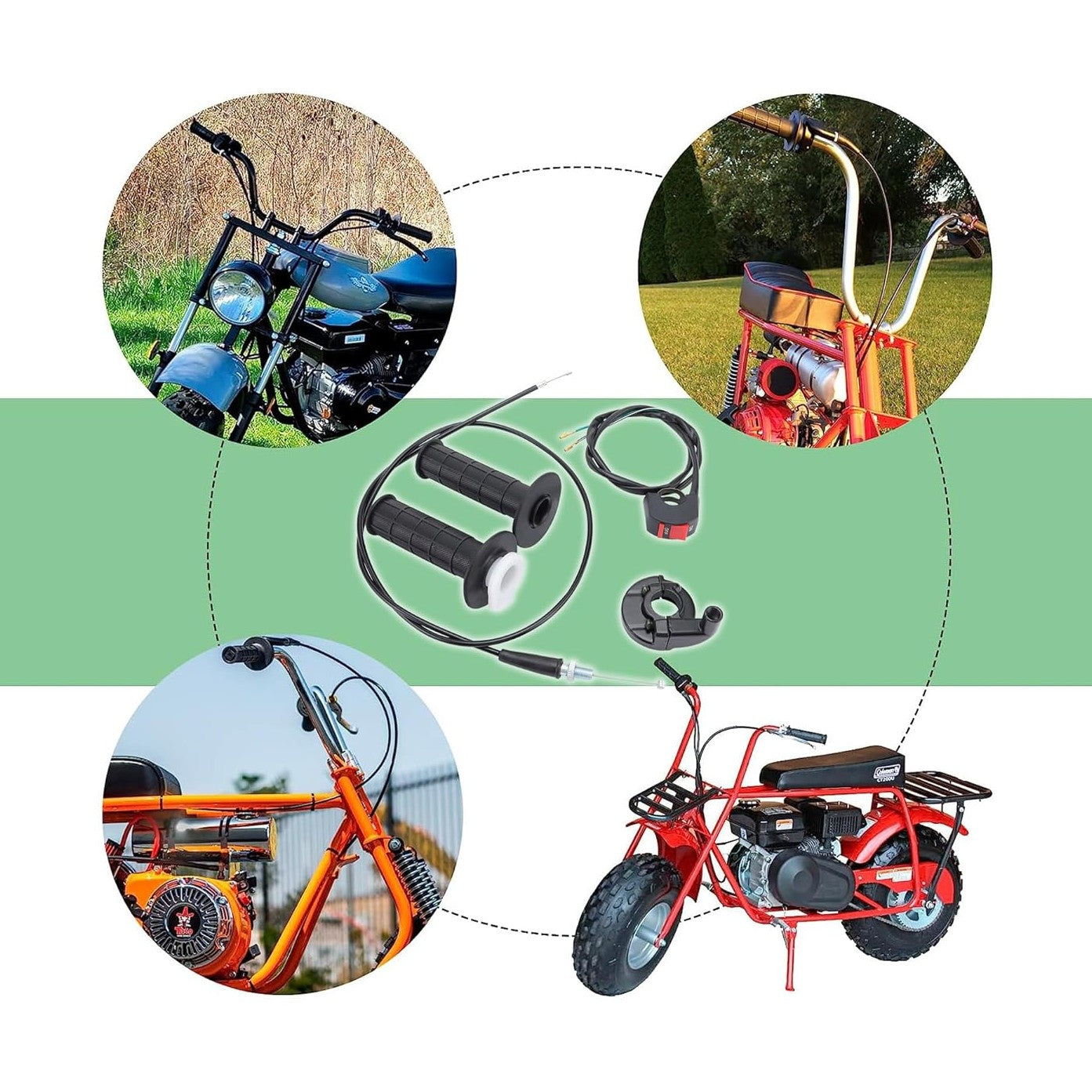 GOOFIT 22mm Twist Throttle Cable Housing Grips Set with kill switch Mimi Bike Replacement for 196cc Mini Baja Doodlebug MOTOVOX MBX10 MBX11 and Warrior MB165 MB200 5.5HP 6.5HP