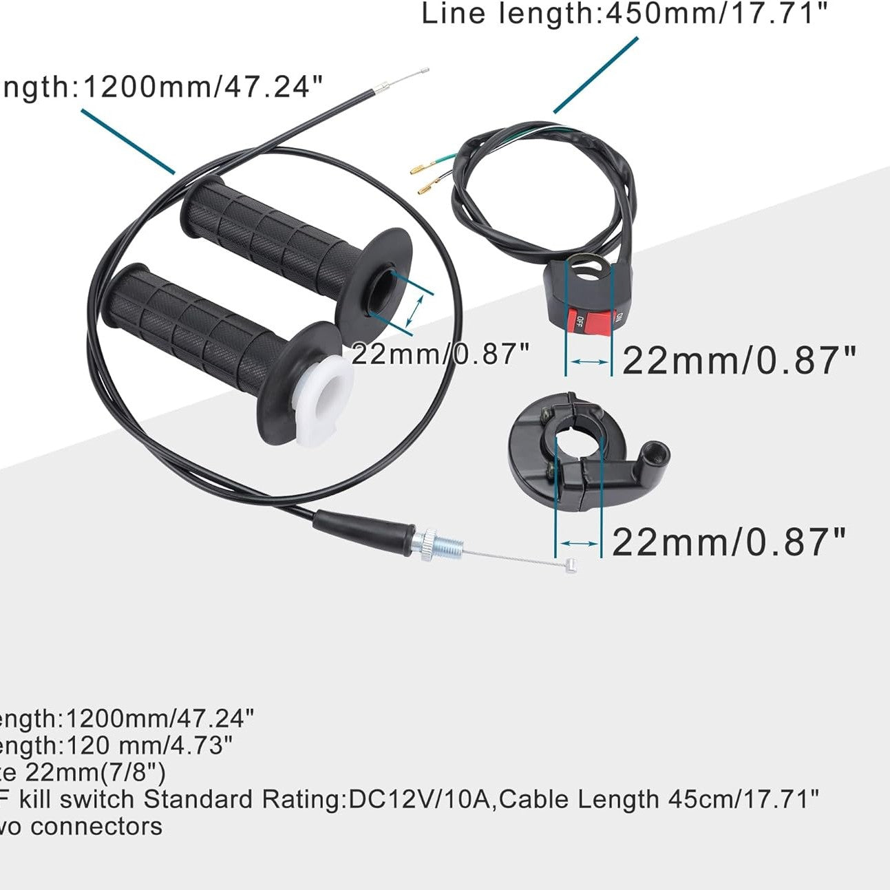 GOOFIT 22mm Twist Throttle Cable Housing Grips Set with kill switch Mimi Bike Replacement for 196cc Mini Baja Doodlebug MOTOVOX MBX10 MBX11 and Warrior MB165 MB200 5.5HP 6.5HP