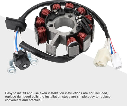 Yamaha Cygnus 125XA stator replacement part with wiring and connectors on white background.
