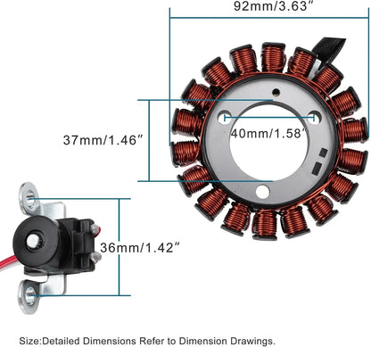 Yamaha FZ16 motorcycle coil stator with dimensions, copper windings, replacement part