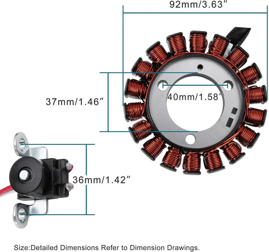 Yamaha FZ16 motorcycle coil stator with dimensions, copper windings, replacement part