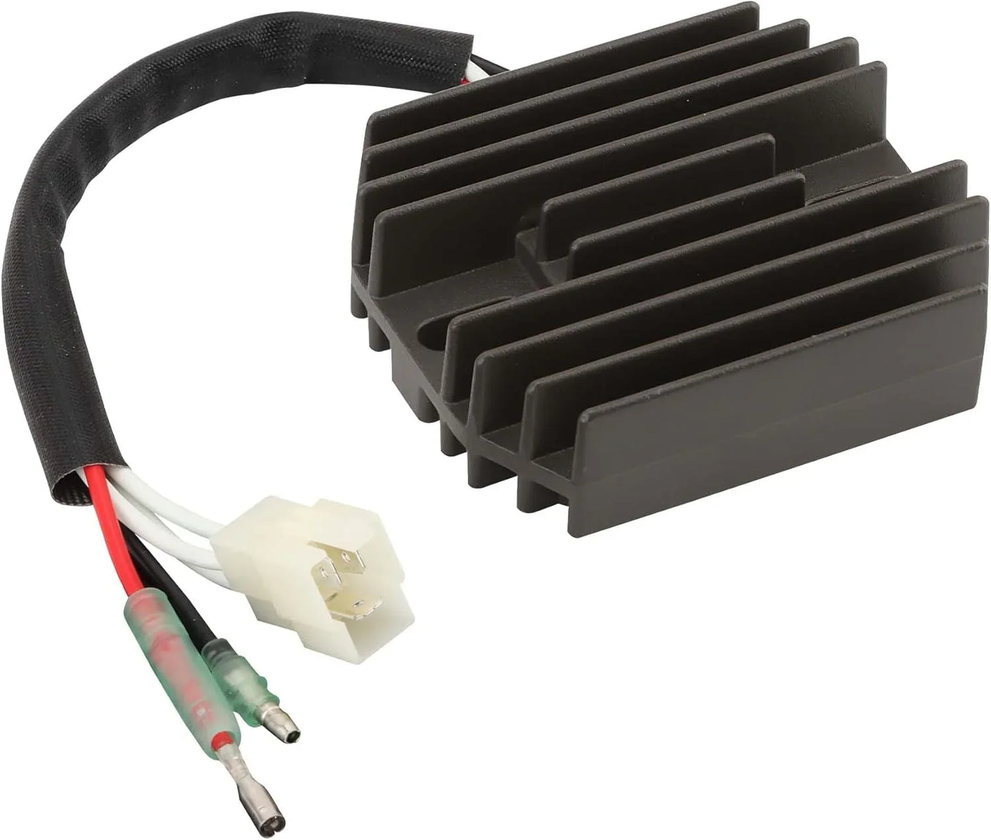 Yamaha ATV rectifier voltage regulator with cooling fins and connector cables