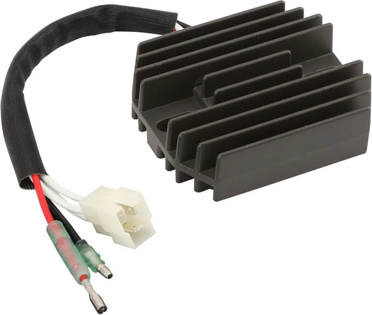 Yamaha ATV rectifier voltage regulator with cooling fins and connector cables