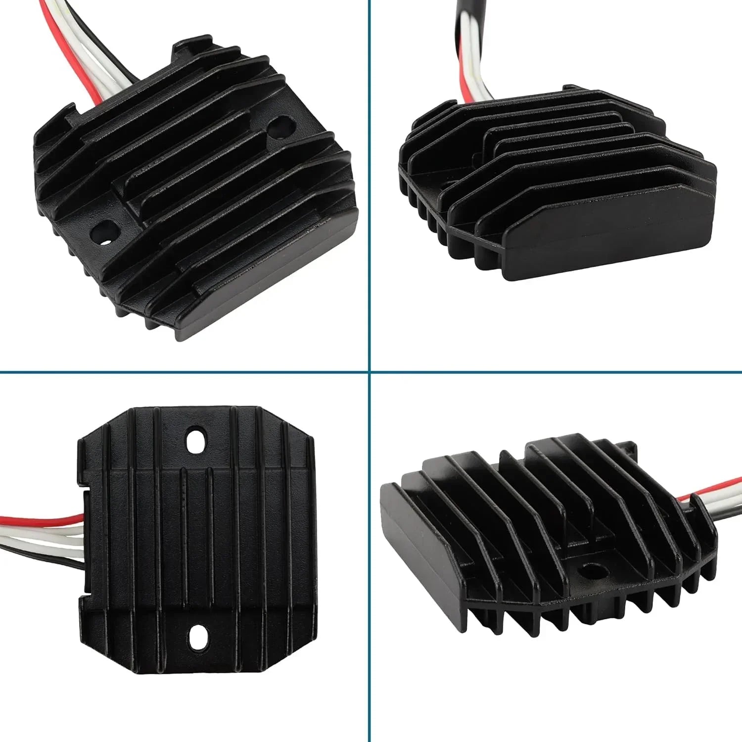 Yamaha XVS650 V-Star DragStar regulator rectifier, black finned motorcycle part, multiple angles