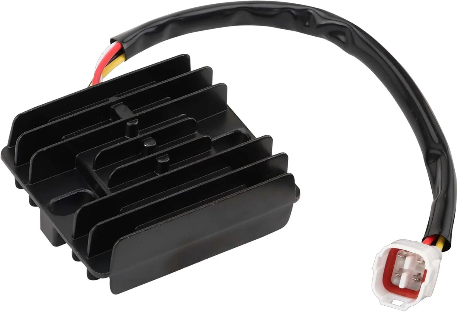 Yamaha YFZ450 regulator rectifier with cooling fins and wire connector, black