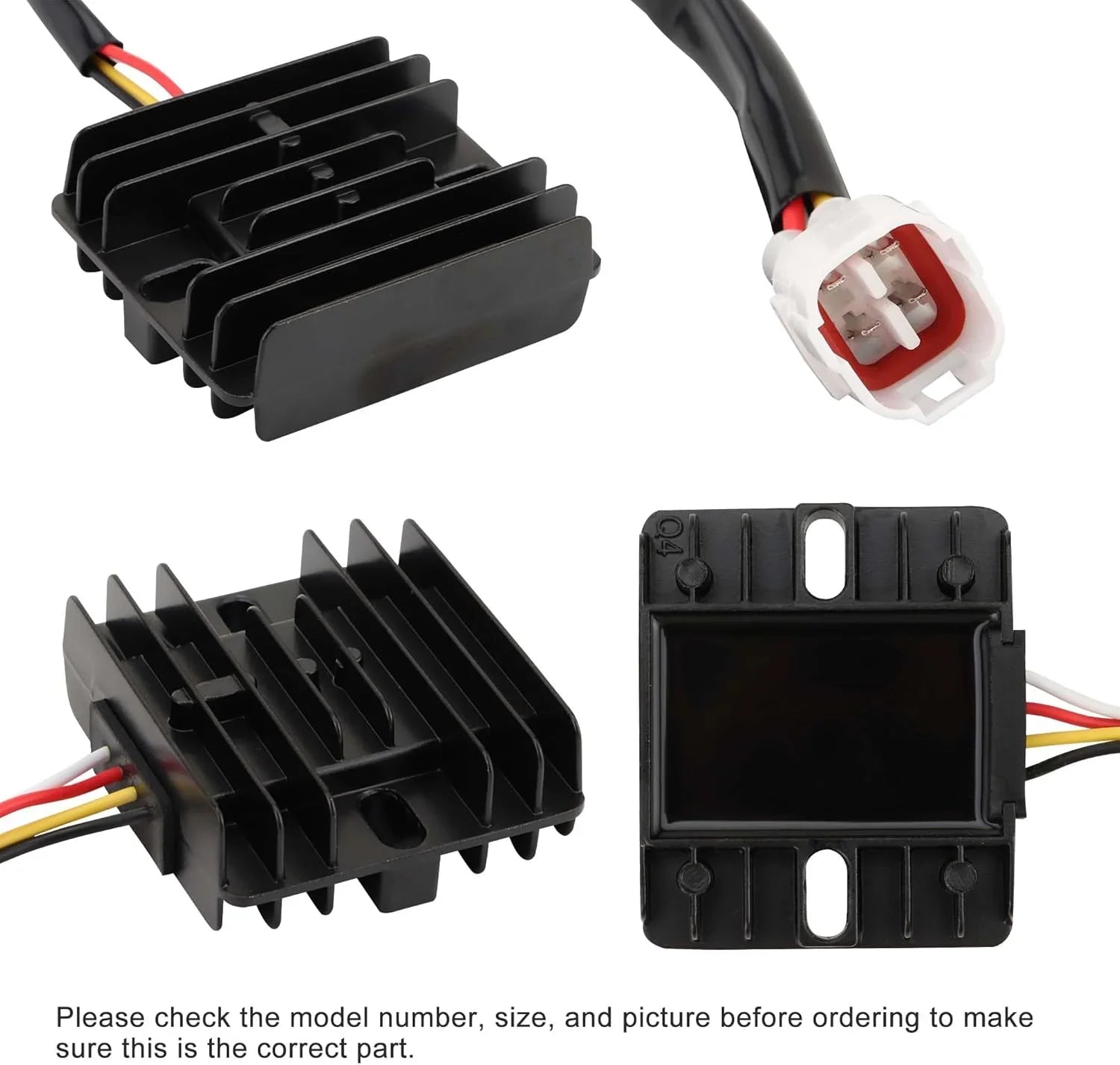 Yamaha YFZ450 regulator rectifier electrical part with wiring and connector, multiple angles