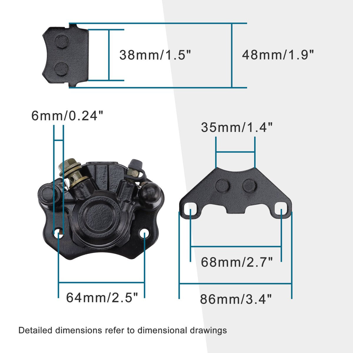 Front Hydraulic Brake Caliper with Pads for 50cc-250cc ATV Go Kart Quad