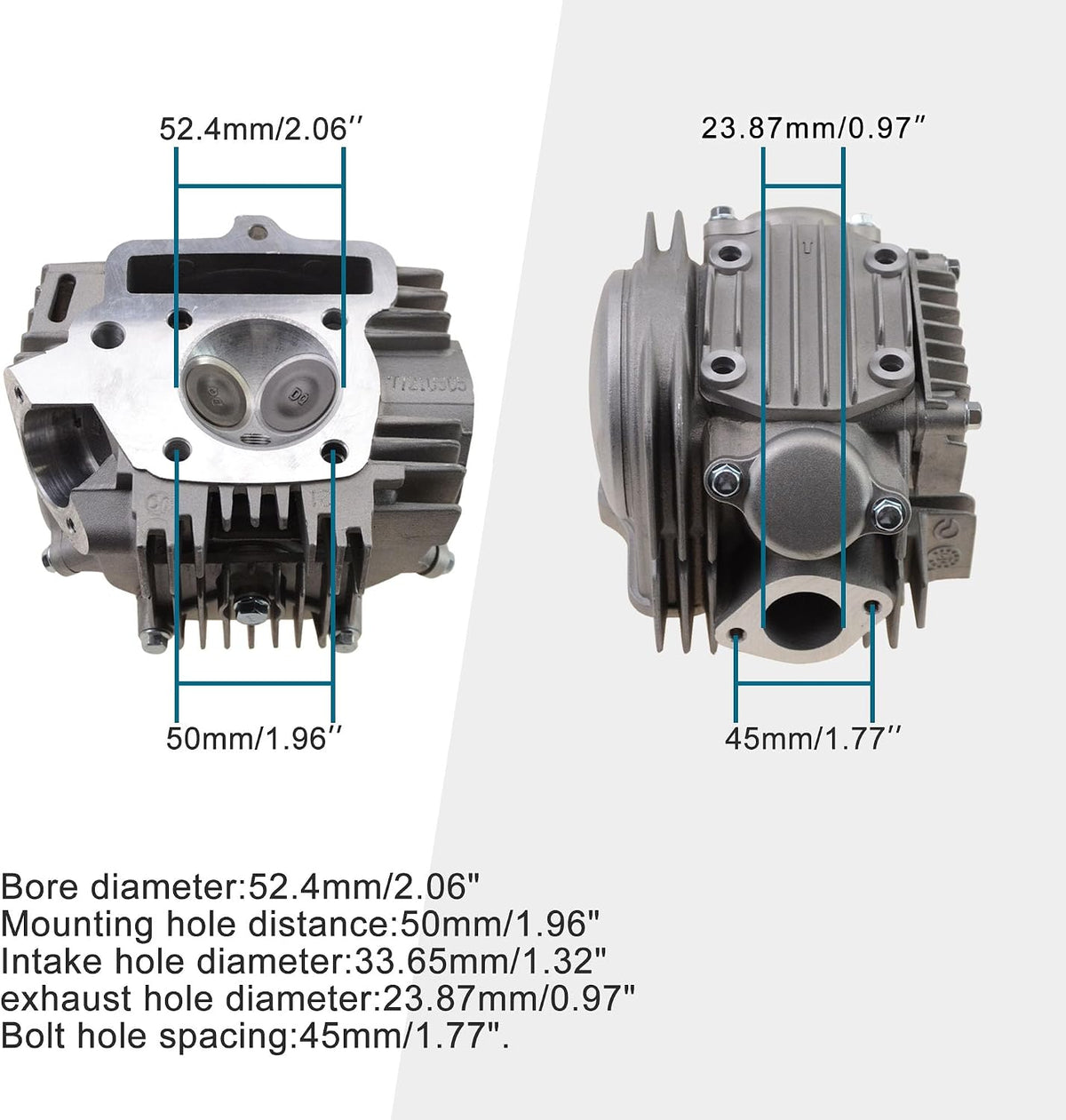 52.4mm Complete Cylinder Head for Lifan 125cc Horizontal Engine | 32T Cam