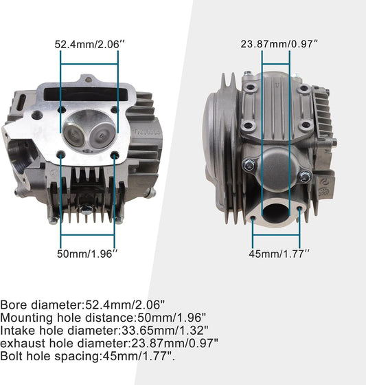 52.4mm Complete Cylinder Head for Lifan 125cc Horizontal Engine | 32T Cam