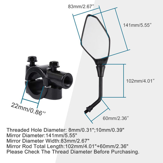Universal M10 Side View Mirrors with M8 Adapters – 2 Pack (058 Type)