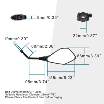 Universal M10 Side View Mirrors with M8 Adapters for Motorcycle ATV – 2 Pack